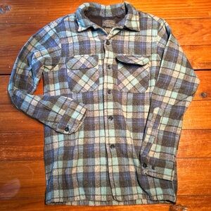 Pendleton Board Shirt 100% Virgin Wool Blue Plaid Classic Loop Collar - Men's S
